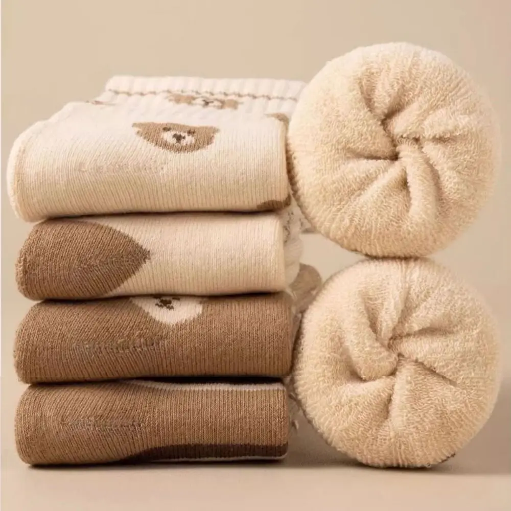 Calcetines térmicos Kawaii de oso de dibujos animados para niños, calcetines cálidos con forro de Terry grueso, calcetines acogedores transpirables cálidos de invierno a media tripulación - imagen 4