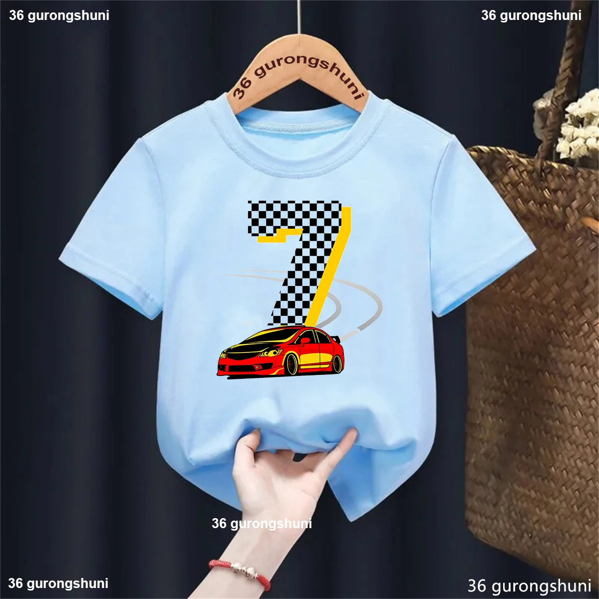 Camiseta con estampado de coche de carreras para niños, ropa Harajuku Kawaii, regalo de cumpleaños, camiseta de manga corta de verano - imagen 3