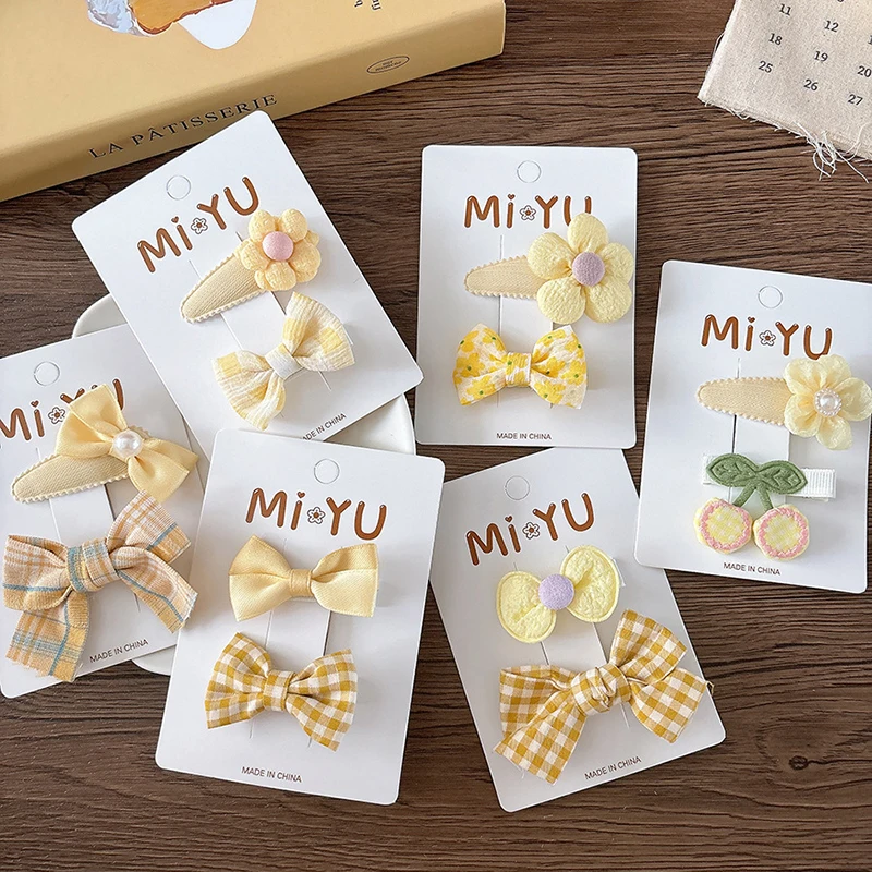 Pinzas para el cabello amarillas dulces para niñas, horquilla versátil a la moda para niños, estilo lazo amarillo, flequillo de flores, Clips Bb, accesorios para el cabello - imagen 2