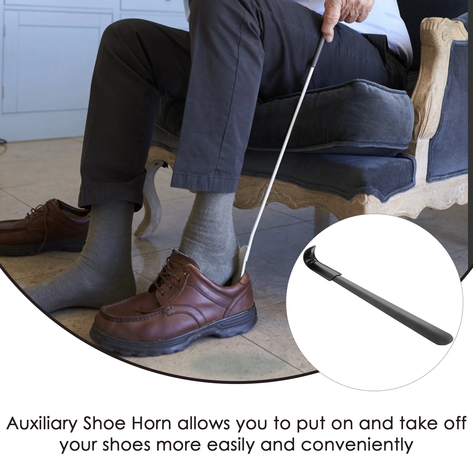 Calzador negro de acero inoxidable de primera calidad, mango largo, bordes lisos, agarre cómodo, elevador de zapatos duradero para viaje y hogar - imagen 4