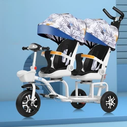 Triciclo doble para bebé con asientos giratorios y asa de paseo