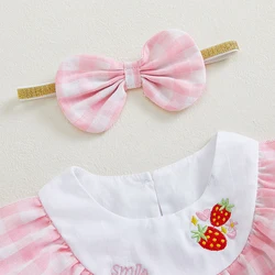 Conjunto bebé niña recién nacida con mameluco a cuadros y diadema