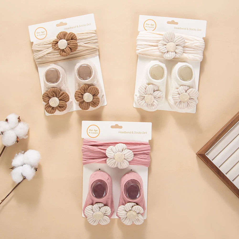 Diademas de nailon antideslizantes con floral para bebé – Algodón suave