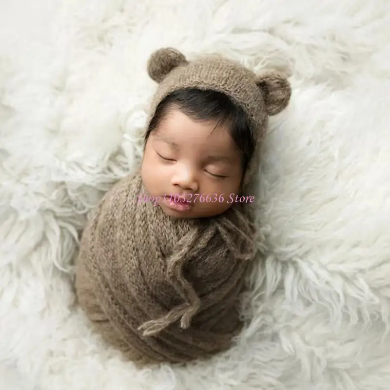 R6FD recién nacidos Mohair Wrap & Hat Set debe obtener envoltura punto con atuendo temático - imagen 5