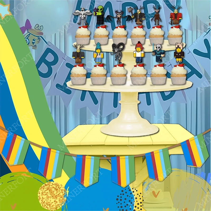 Roblox 99 noches en el bosque Cupcake Topper tema decoración de dibujos animados cumpleaños Baby Shower accesorios de fiesta de Halloween regalos 12 Uds - imagen 5
