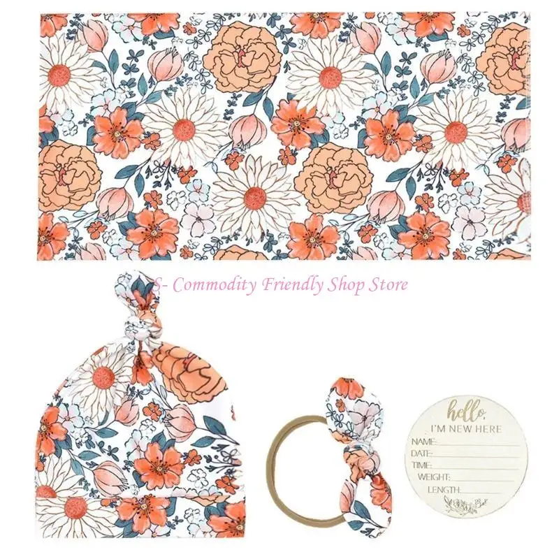 85AE 4 Uds. Diadema elástica tela envolvente para bebé con gorro lactancia para niños y niñas - imagen 5