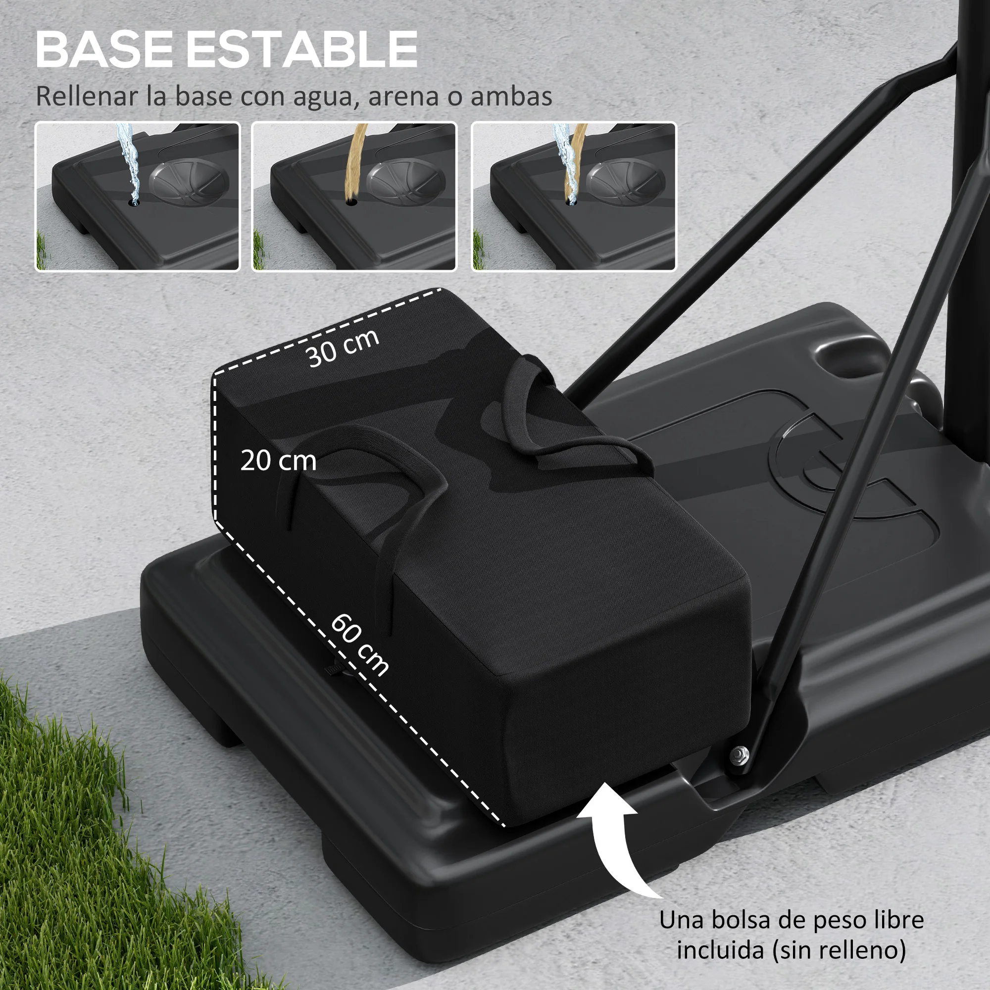 SPORTNOW Canasta de Baloncesto de Exterior con Altura Ajustable 235-305 cm Aro de Baloncesto con Soporte Canasta de Baloncesto con Ruedas Base Rellenable Bolsa de Peso Negro - imagen 5