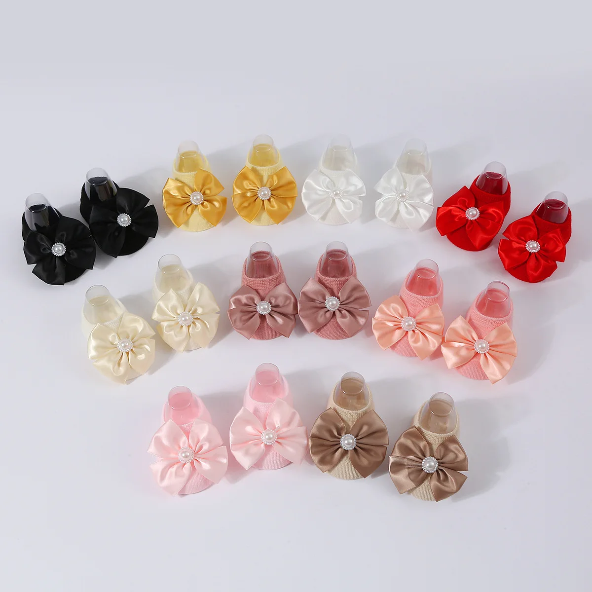 Conjunto de diademas con lazo de perlas para bebé, calcetines suaves para recién nacido, calcetín para antes de caminar, calcetines de punto de algodón para niña, 1 Juego - imagen 2