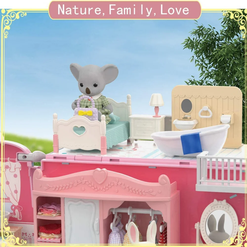 Casa de muñecas infantil grande con dormitorio, cocina y baño