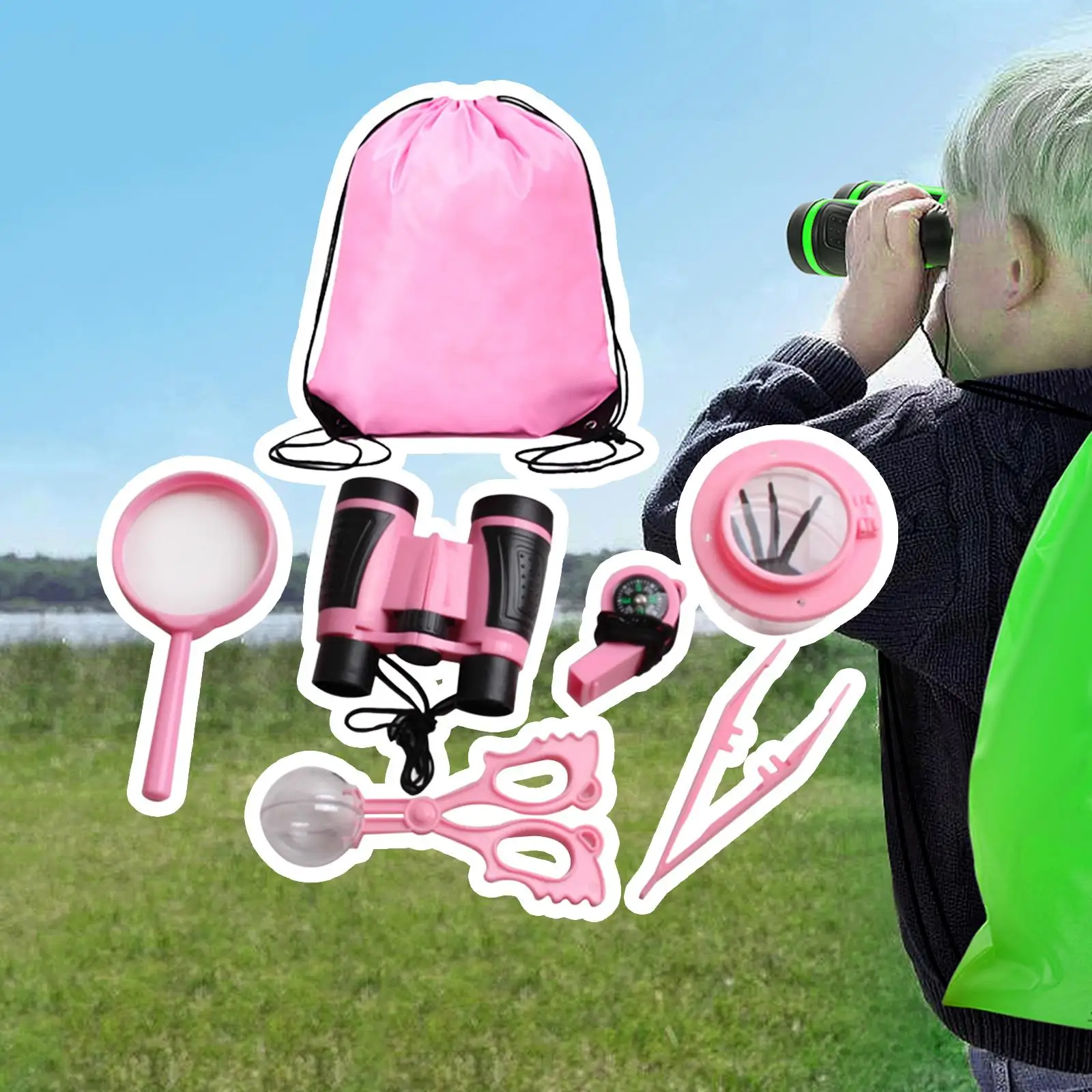 7 piezas Kits de exploración natural Mochila para patio trasero Niños Equipo de camping Senderismo Actividades al aire libre Edad 3 4 5 6 7 8 años - imagen 2