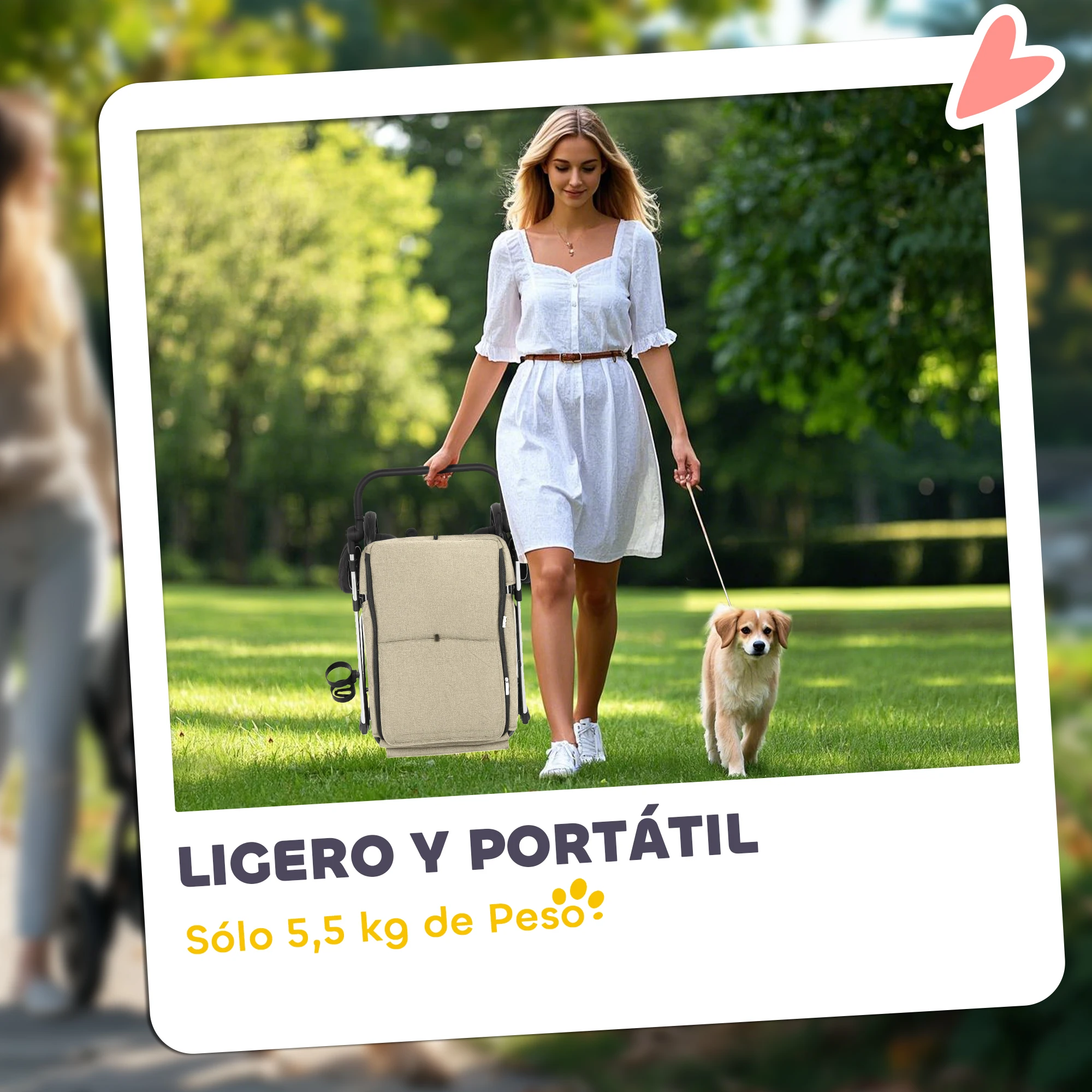 Carrito para Perros Plegable Cochecito para Perros Pequeños con Ruedas Universales Marco de Aluminio Correa de Seguridad Cojín Lavable y Ventanas 80x48,5x106 cm Caqui - imagen 5