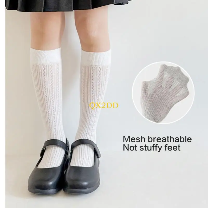 QX2D Niñas transpirables Calcetines verano Diseño malla tubo tubo largo algodón cómodo para aire libre 2-12 años - imagen 3