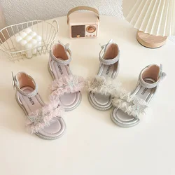 Nuevas sandalias para niña, zapatos de malla de moda con diamantes de imitación para chico, sandalias romanas simples de verano para chico, zapatos de princesa clásicos elegantes y exquisitos Retro