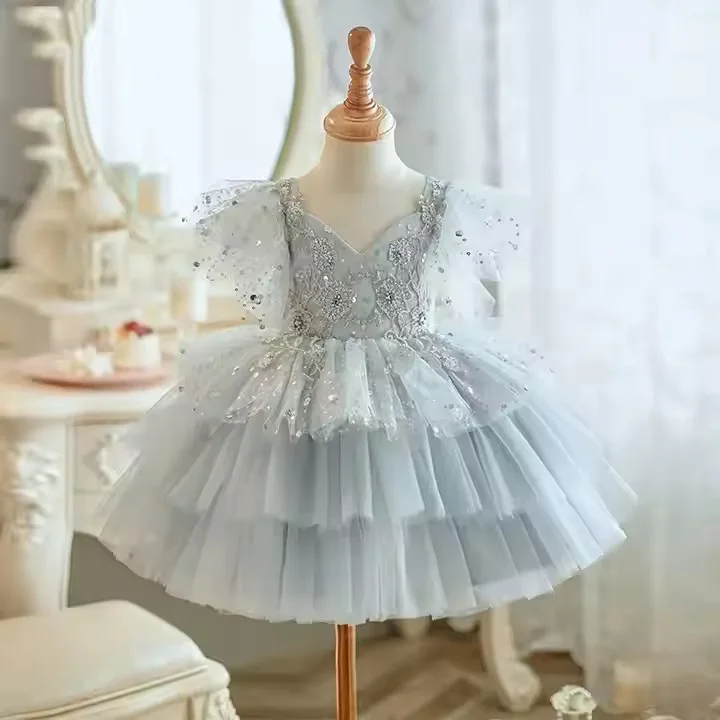Vestidos de primera comunión, vestido de novia de flores para niñas, vestidos de tutú de fiesta de desfile de vacaciones de encaje para niñas pequeñas/niñas - imagen 5