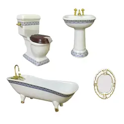 Muebles de baño en cerámica para casa de muñecas