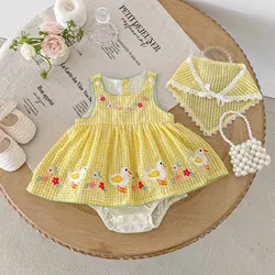 Mono infantil sin mangas a cuadros – Ropa de verano cómoda para niña