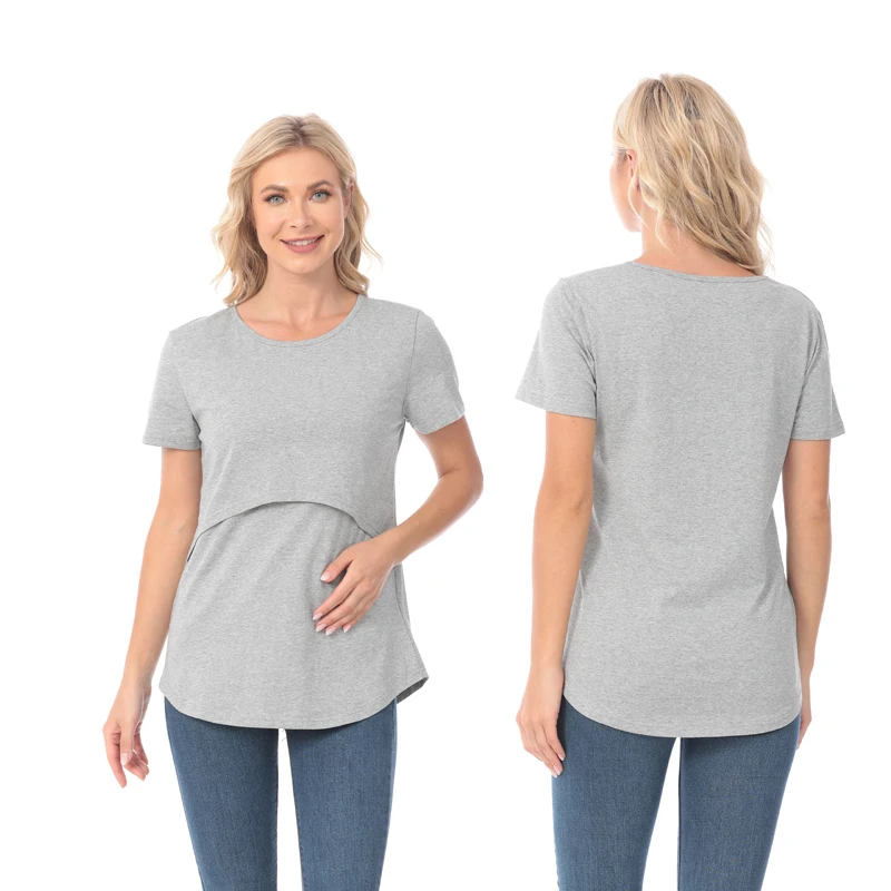 Emotion Moms camiseta de maternidad de verano para mujer, Tops de algodón elástico de manga corta de talla grande, ropa suelta para amamantar - imagen 4