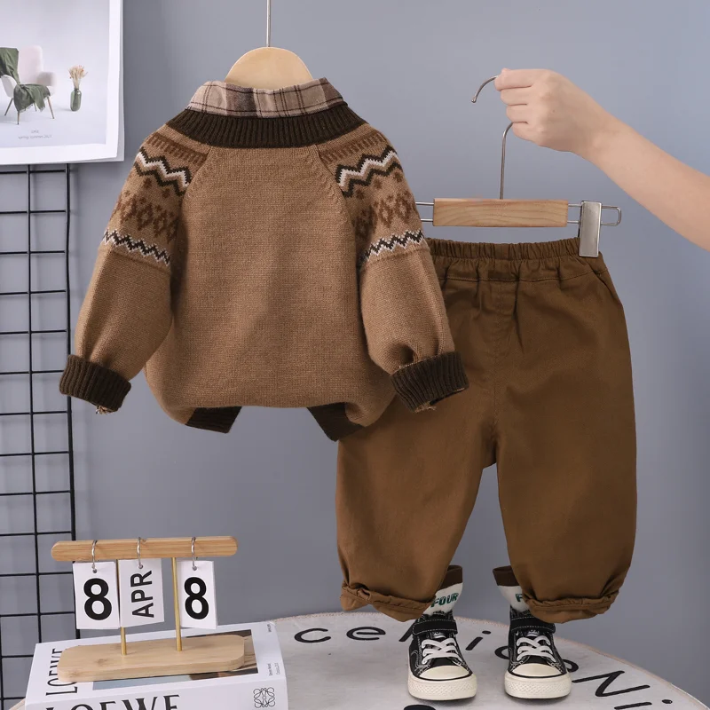 Nueva ropa de primavera y otoño para bebés, chaqueta para niños, camisa a cuadros, pantalones, 3 unids/set, ropa para niños, disfraz infantil, chándales para niños pequeños - imagen 4