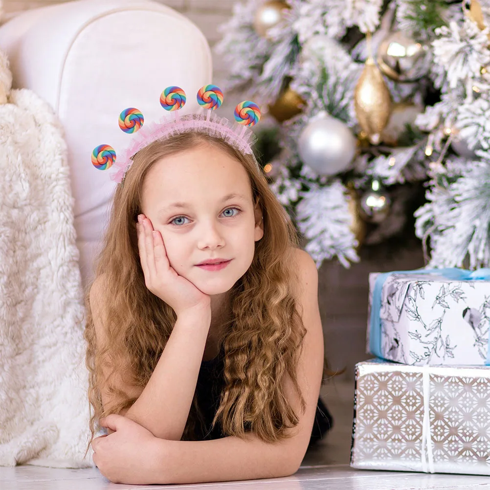 Diadema para niños con diseño de piruleta dulce, diseño de dulces inspirado en la princesa para fiestas temáticas, uso diario, ajuste cómodo antideslizante, 2 uds.