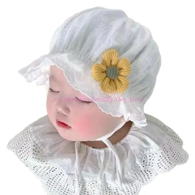 Gorro bebé algodón 85AE con ribete encaje Gorro bebé versátil y - imagen 5