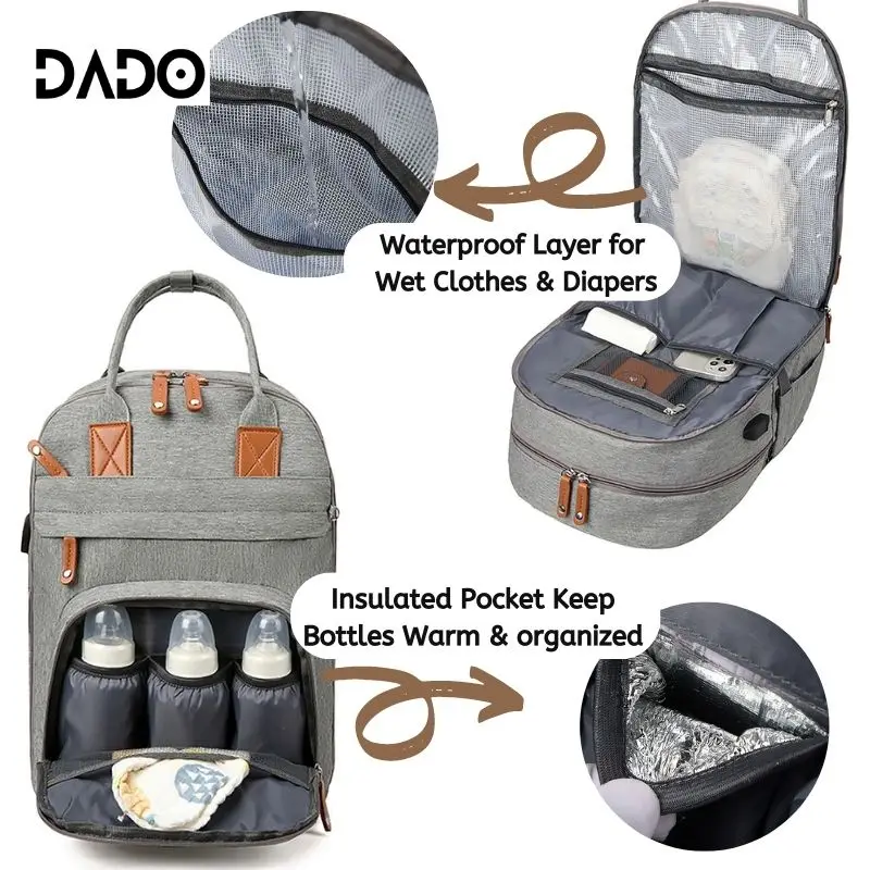 Bolsa de pañales de viaje impermeable con cambiador - imagen 5