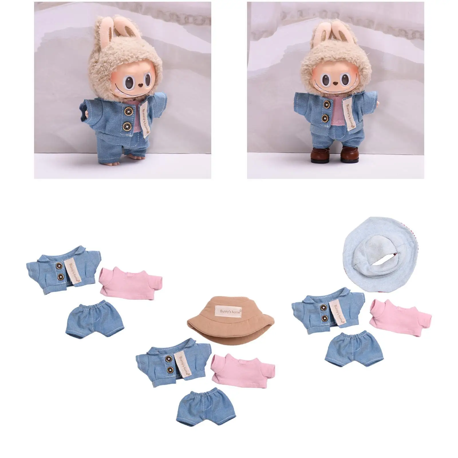 Doll Denim Suit DIY Doll Clothes for 17cm Pendant Doll Dress Up Fashionable Doll