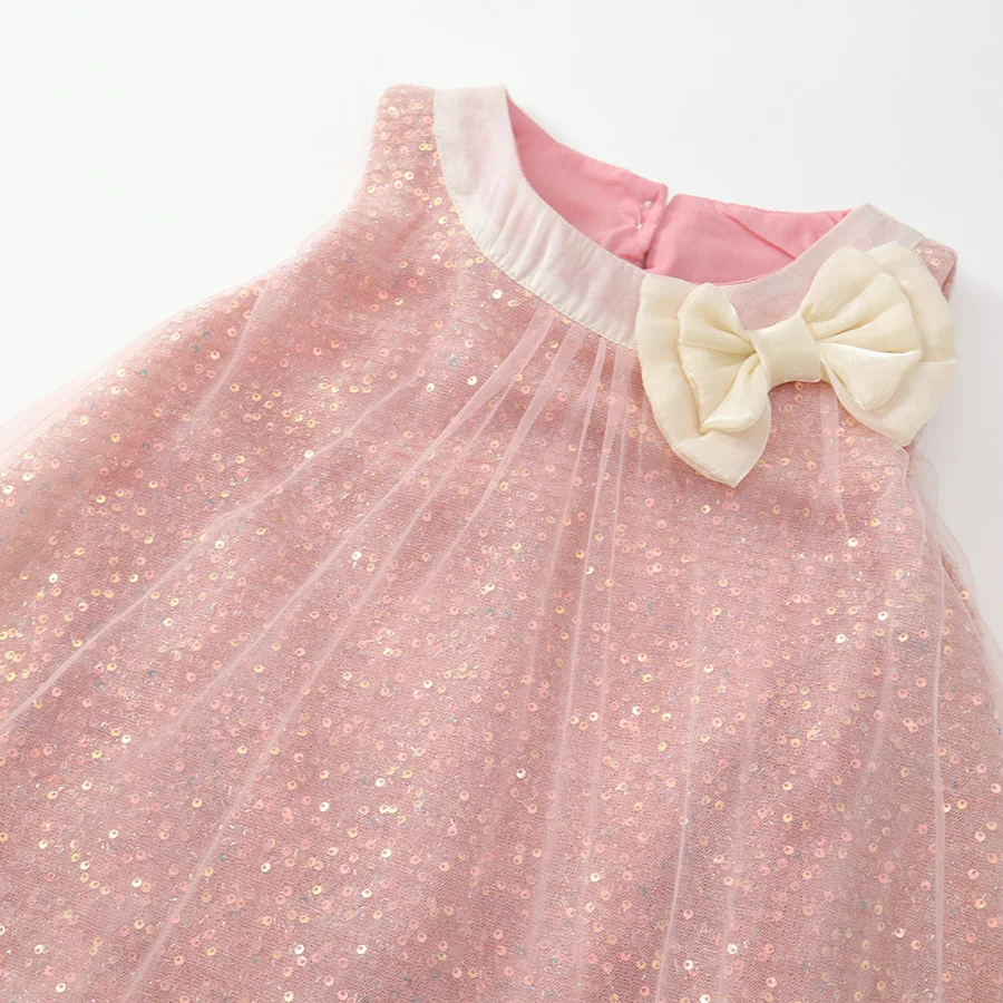 Ropa de verano para niña pequeña, moda coreana, bonito lazo de malla, vestido de princesa rosa para niño pequeño, vestidos de bebé, ropa de Boutique para niño B100 - imagen 4