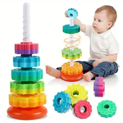 Torre arcoíris giratoria multicolores – Juguete apilable infantil