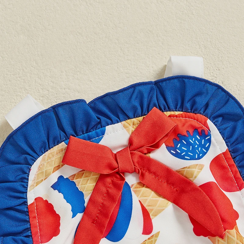 Pelele patriótico para niña de 0 a 12 meses, mono informal con estampado de helado y volantes para recién nacido, ropa bonita para niño pequeño - imagen 4