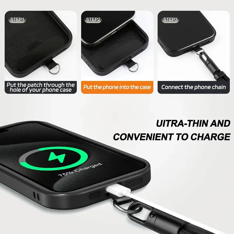 Cordón desmontable para teléfono, anticaída mejorada 360 °   Estuches ajustables del teléfono de la correa cruzada del cuello de la rotación con el clip universal - imagen 5