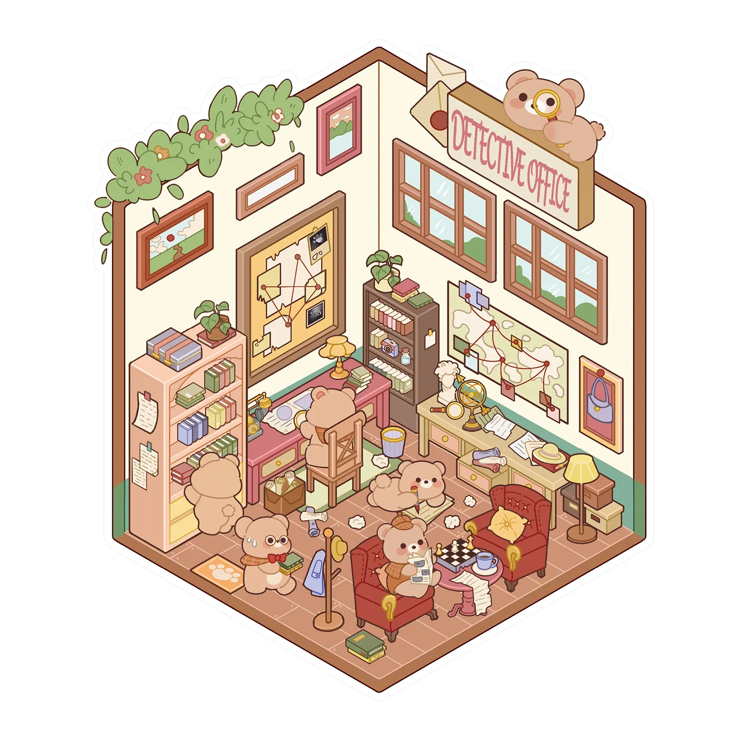 Pegatina de paisajismo de dibujos animados, bonita cabaña tridimensional 3D, pegatina de escena en miniatura creativa, pegatina de manual de descompresión - imagen 5