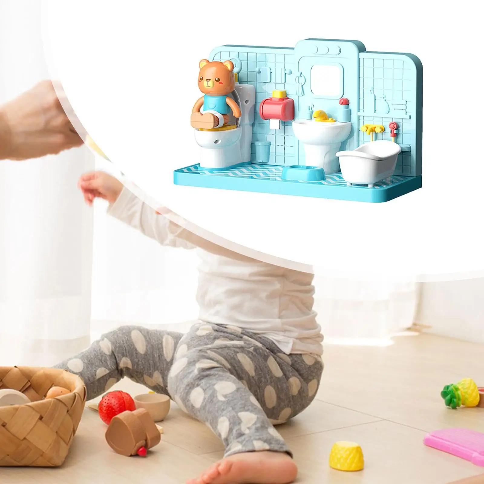 Dollhouse Bathroom Set Pretend Play Toy Dollhouse Toilet Bathtub Play House