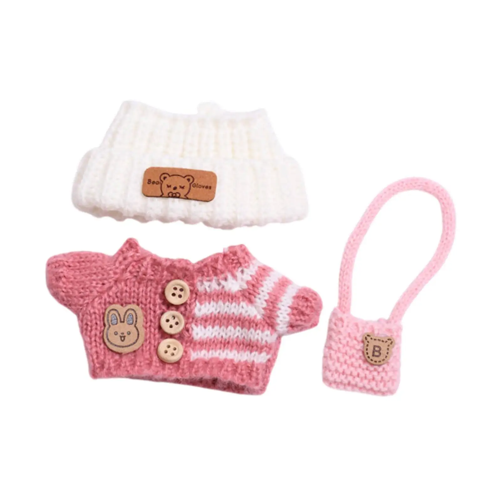 3 Pieces Fashion Dolls Sweater and Hat Bag Miniature Clothes Costume for 15-17cm Dolls