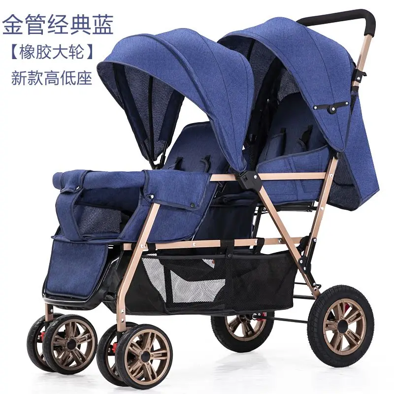 Cochecitos de bebé gemelos, asientos delanteros y traseros, ligeros, plegables, adecuados para dos personas, cochecito de bebé de tamaño, carrito de empuje manual - imagen 5