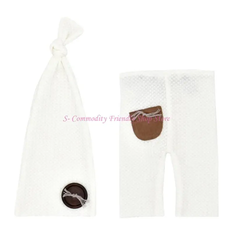 Conjunto atrezos para fotografía bebés recién nacidos, bonito sombrero y pantalones con marca nacimiento para bebés, - imagen 3