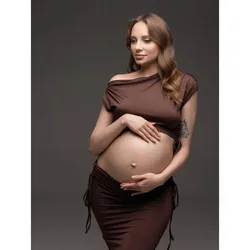 Vestido maternidad dos piezas – Hombros descubiertos para baby shower