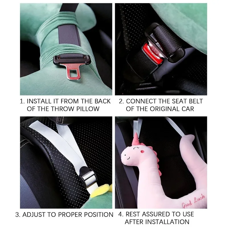 Cinturón de seguridad de felpa para niños, almohada de dinosaurio de unicornio, cinturón de seguridad infantil para dormir, soporte para la cabeza y el cuello - imagen 2