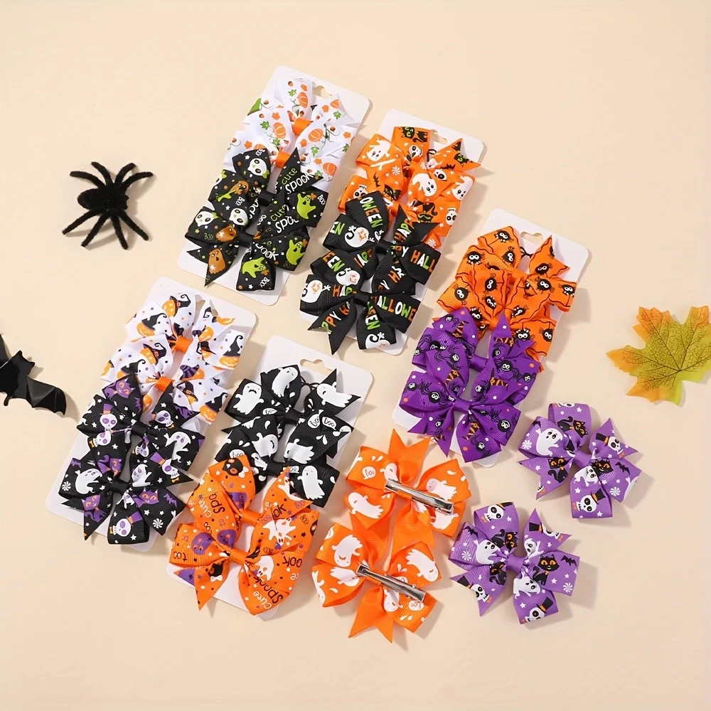 4 clips Halloween para pelo infantil - lazos calabaza y murciélago - imagen 5