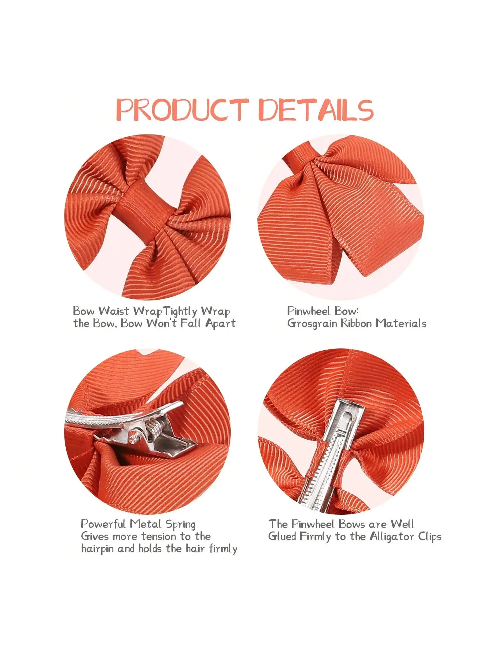 50 Uds. De pinzas para el pelo con lazo de 2,5 pulgadas para niñas, molinete de Color sólido aleatorio, horquillas para niños pequeños, accesorios para el cabello - imagen 3