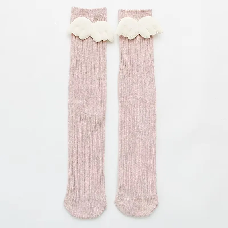 Calcetines con alas de Ángel para niñas pequeñas, calcetines largos de algodón suave para niños pequeños, calcetines sólidos hasta la rodilla para niños de 1 a 10 años - imagen 5