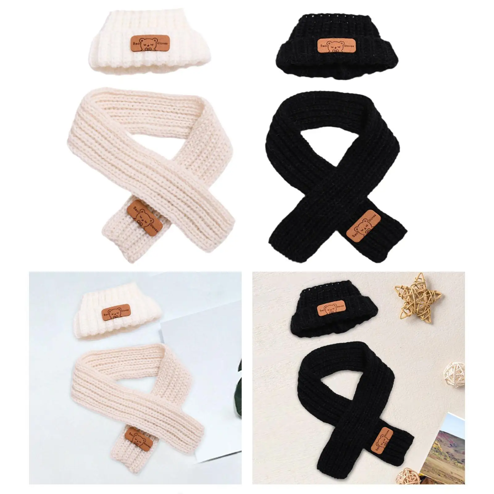 2x Doll Clothes Doll Outifits Hat and Scarf Set Photo Props DIY Doll Toy Stuffed Animals Clothes Cute for 15/17 cm Plush Doll