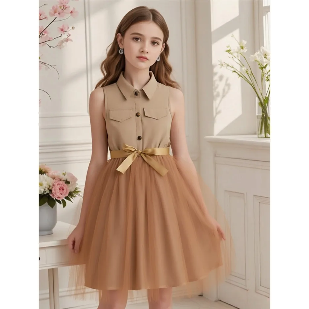 Vestido sin mangas caqui para niña adolescente – estilo princesa - imagen 2