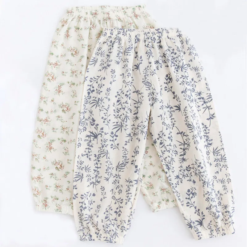 Pantalones de algodón con estampado suelto para niños y niñas, pantalón informal, transpirable, Delgado, cintura elástica, Verano