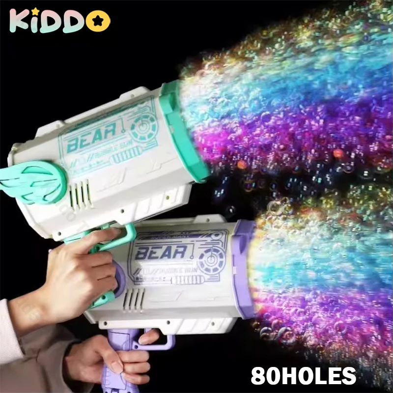 Máquina de burbujas de 80 agujeros, soplador de burbujas de jabón eléctrico automático para niños, juegos al aire libre, fiesta, juguetes de cumpleaños para niños, regalo