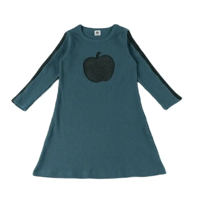 Conjunto de vestidos de manga larga para niñas, ropa de mezclilla negra de algodón acanalado, traje de invierno