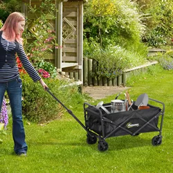 Outsunny Carro Playa con Ruedas Carro de Jardín Plegable con Asa Telescópica Ajustable 2 Bolsas de Almacenaje Carga 120 kg Carrito Transporte para Todo Terreno Jardín Campaña Compra