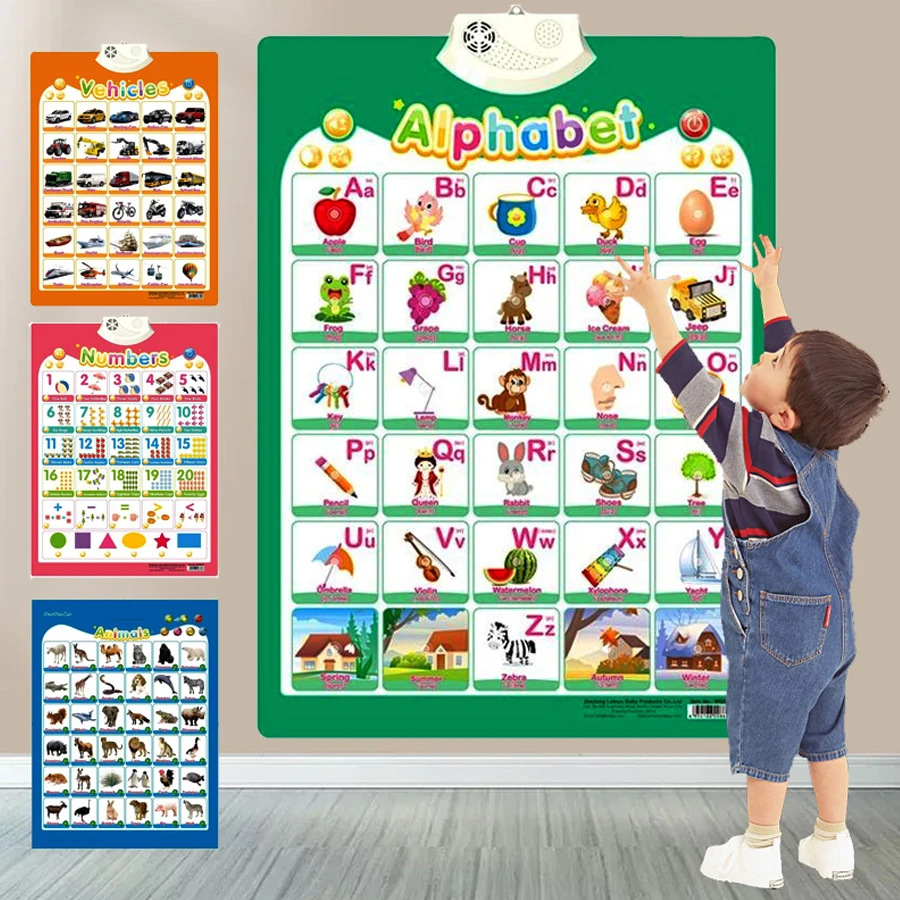Póster del alfabeto parlante para niños: números, animales y música