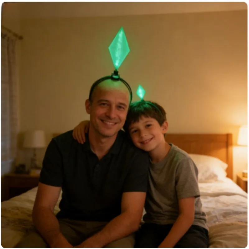 Diadema luminosa infantil verde para Navidad y fiestas