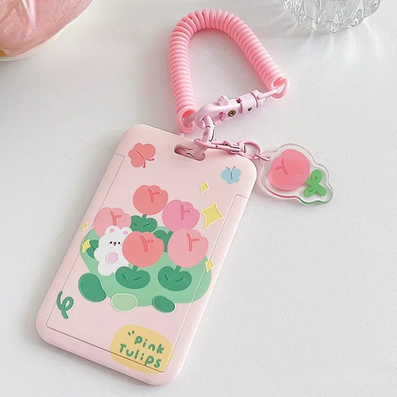 Soporte para sesión fotográfica con estampado de perro y oso tulipán, soporte para tarjetas fotográficas de dibujos animados, funda protectora, colgante, llavero de cuerda elástica, 3 pulgadas - imagen 4