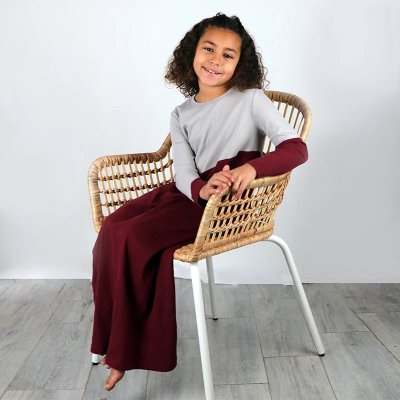 Camisón de manga larga para niña y mujer, ropa acanalada en contraste, vestido maxi informal de algodón, 2x2, verano y primavera - imagen 2